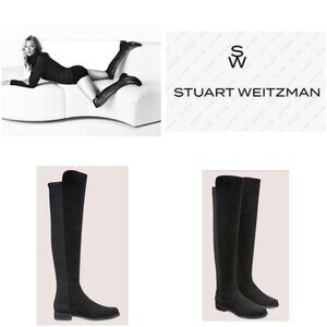 Stuart Weitzman 5050 Black Suede Over The Knee Flat Boots Stretch OTK Women 7.5